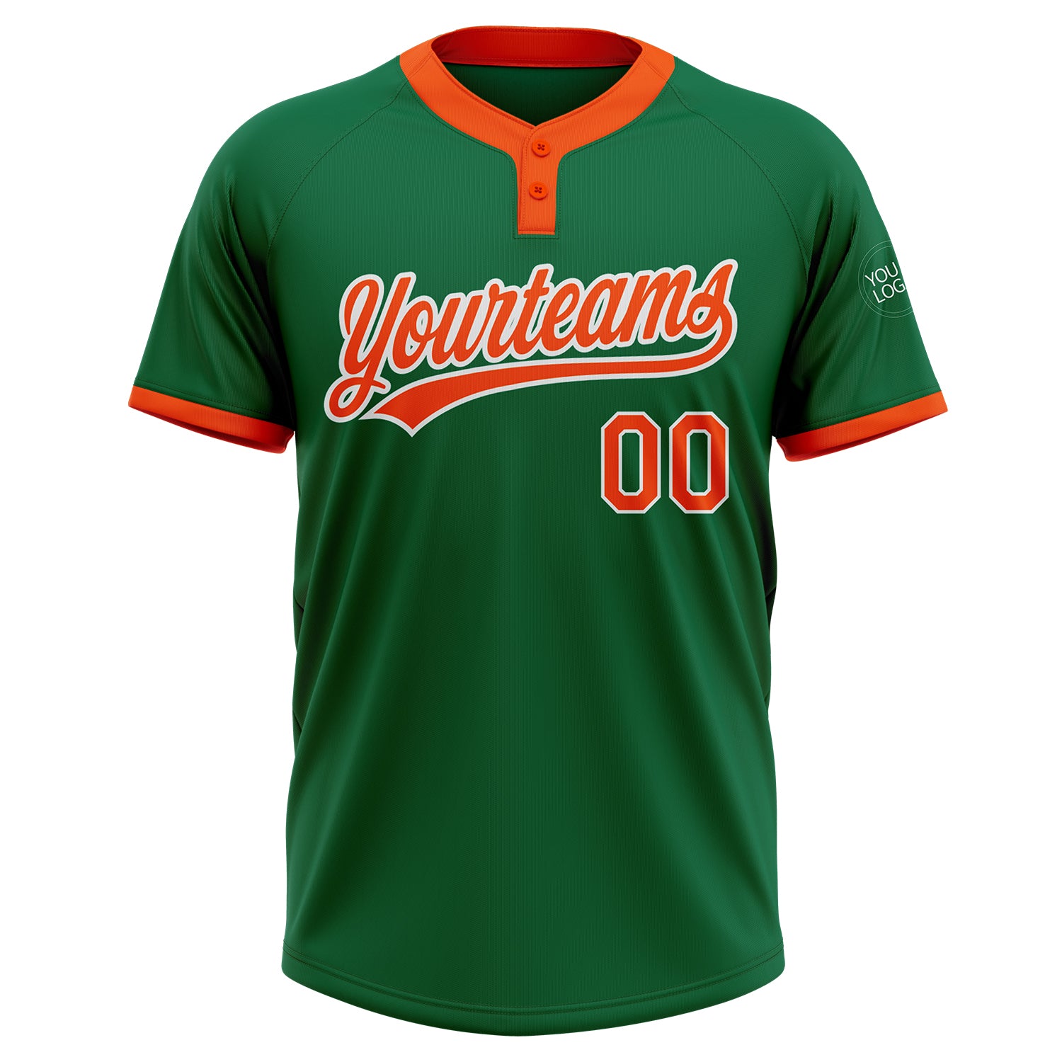 Custom Kelly Green Orange-White Two-Button Unisex Softball Jersey