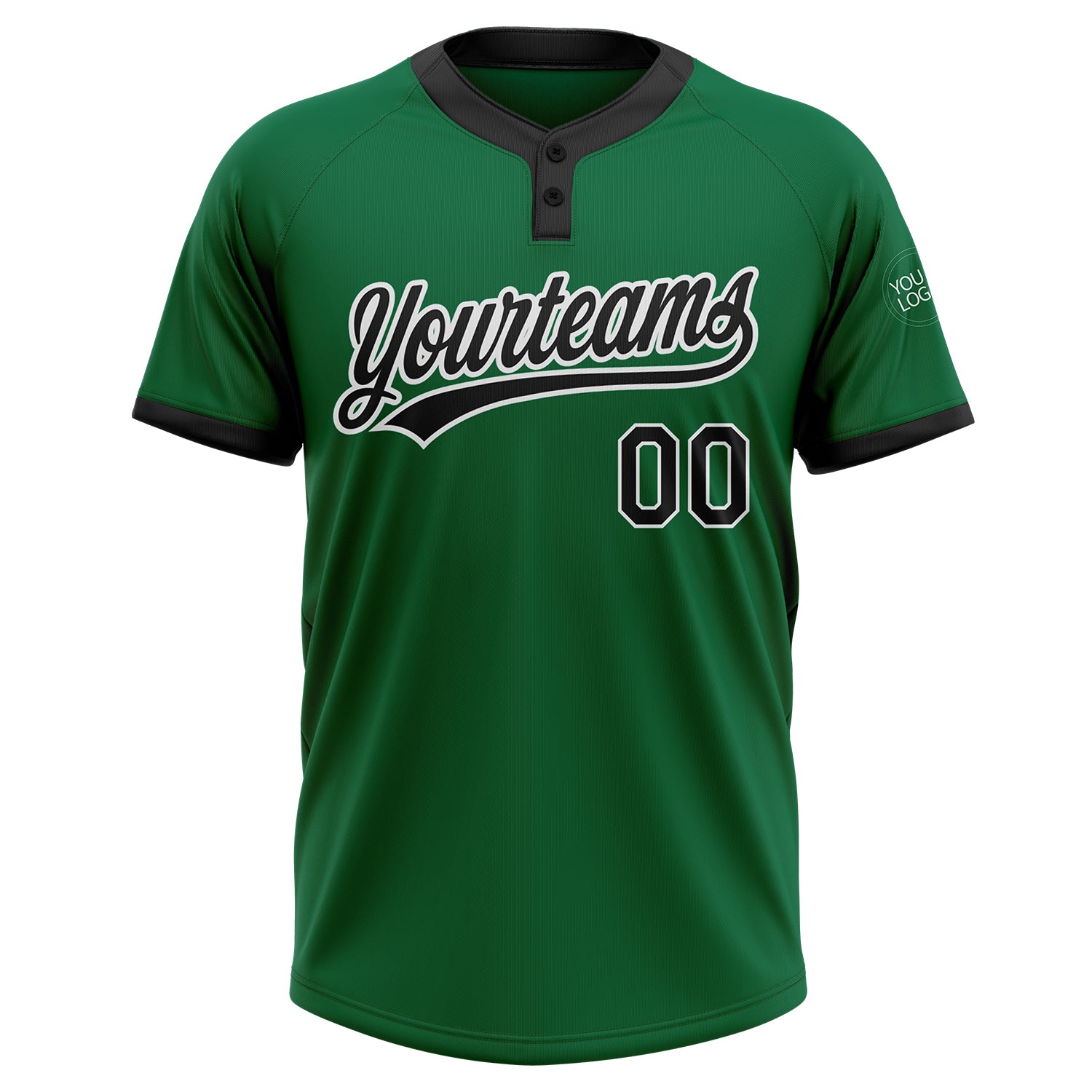 Custom Kelly Green Black-White Two-Button Unisex Softball Jersey