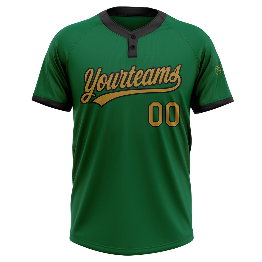 Custom Kelly Green Old Gold-Black Two-Button Unisex Softball Jersey