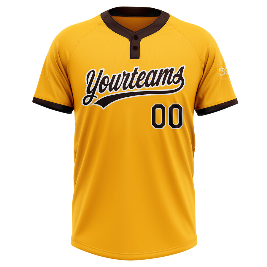 Custom Gold Brown-White Two-Button Unisex Softball Jersey