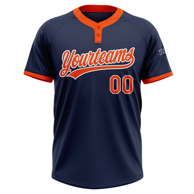 Custom Navy Orange-White Two-Button Unisex Softball Jersey