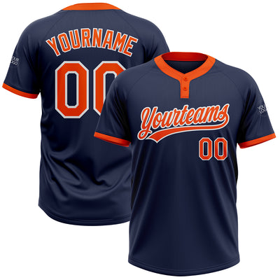 Custom Navy Orange-White Two-Button Unisex Softball Jersey