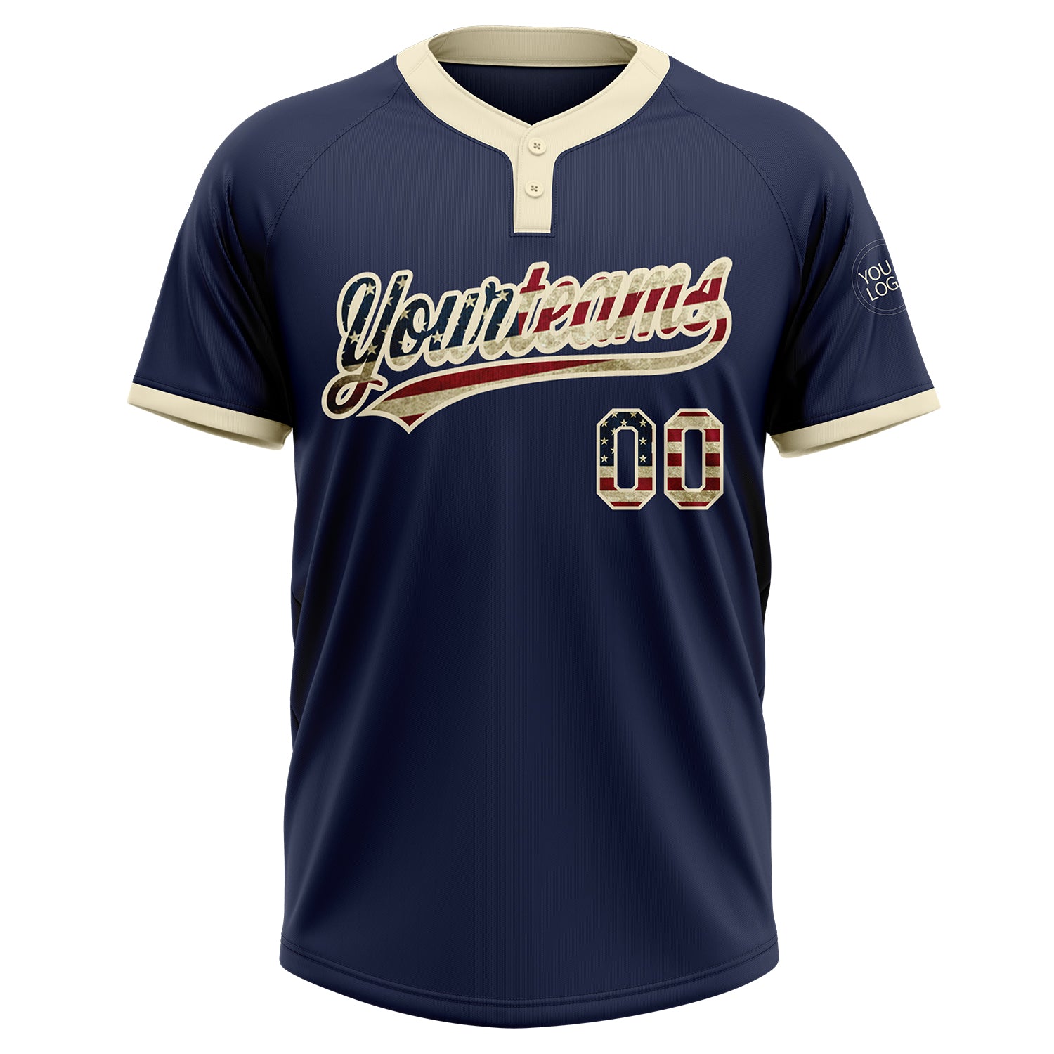 Custom Navy Vintage USA Flag-Cream Two-Button Unisex Softball Jersey Women's Size:S