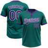 Custom Teal Purple-White Two-Button Unisex Softball Jersey