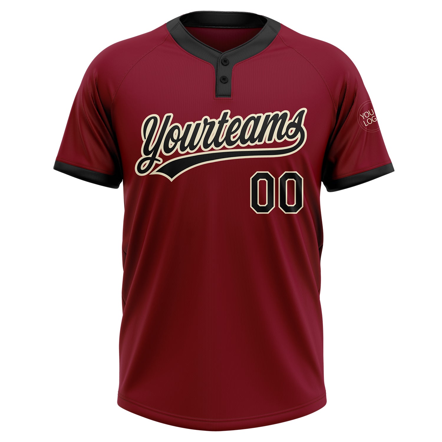 Custom Crimson Black-Cream Two-Button Unisex Softball Jersey