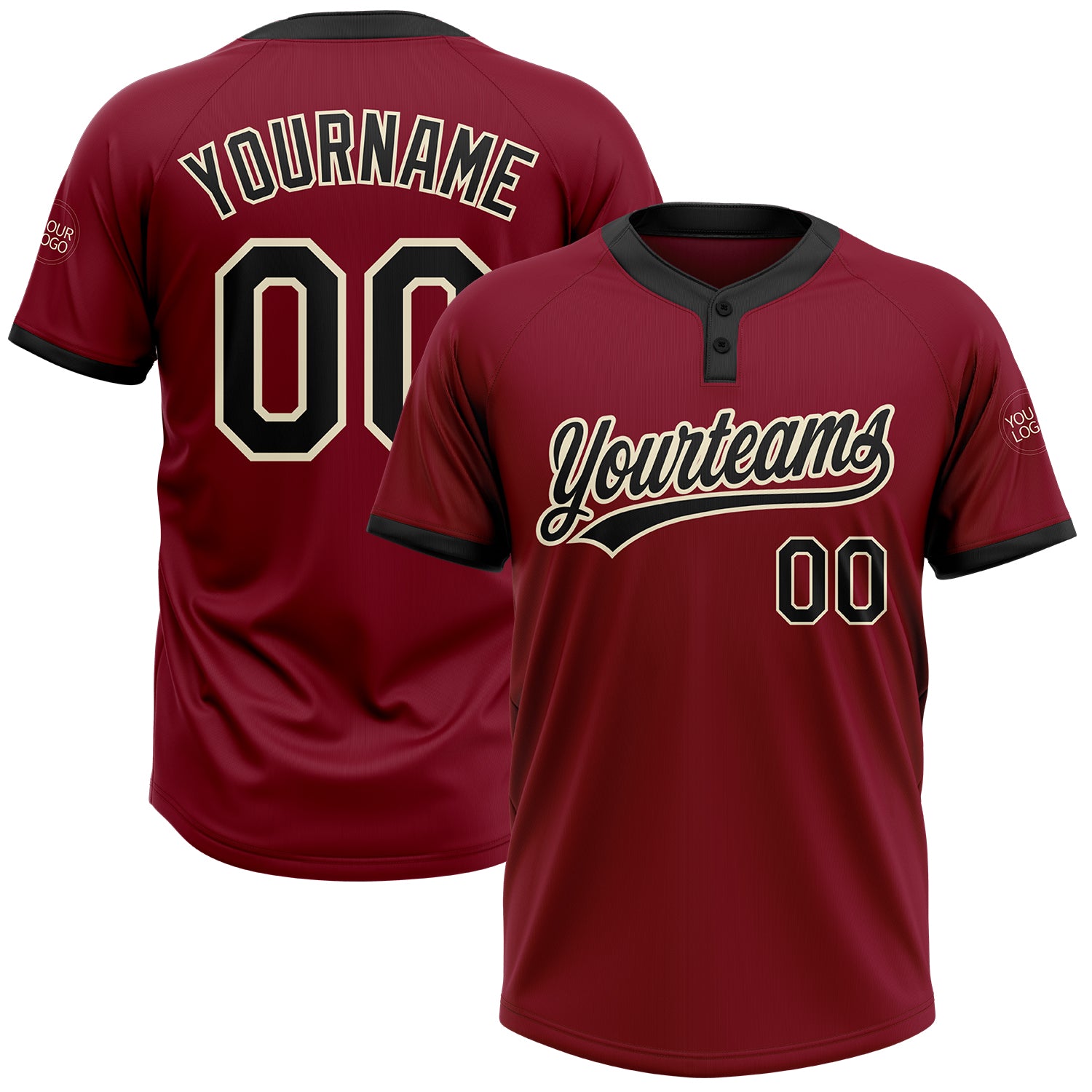 Custom Crimson Black-Cream Two-Button Unisex Softball Jersey