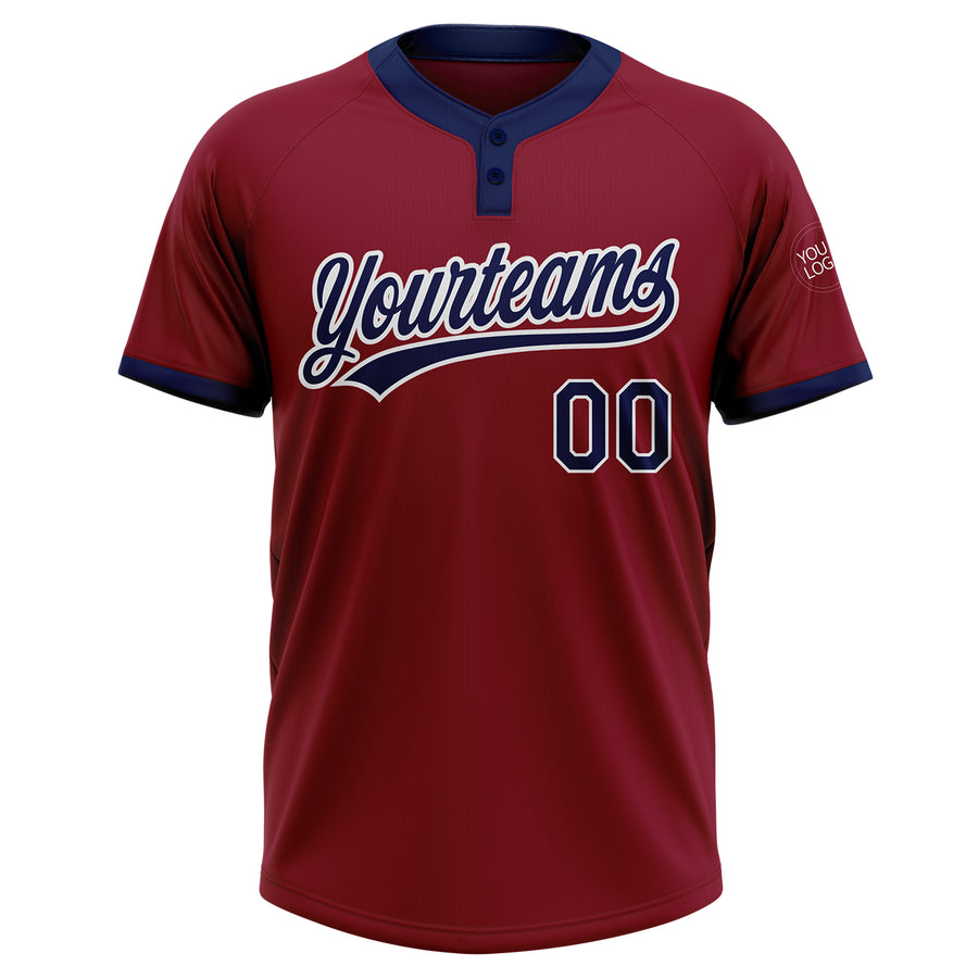 Custom Crimson Navy-White Two-Button Unisex Softball Jersey