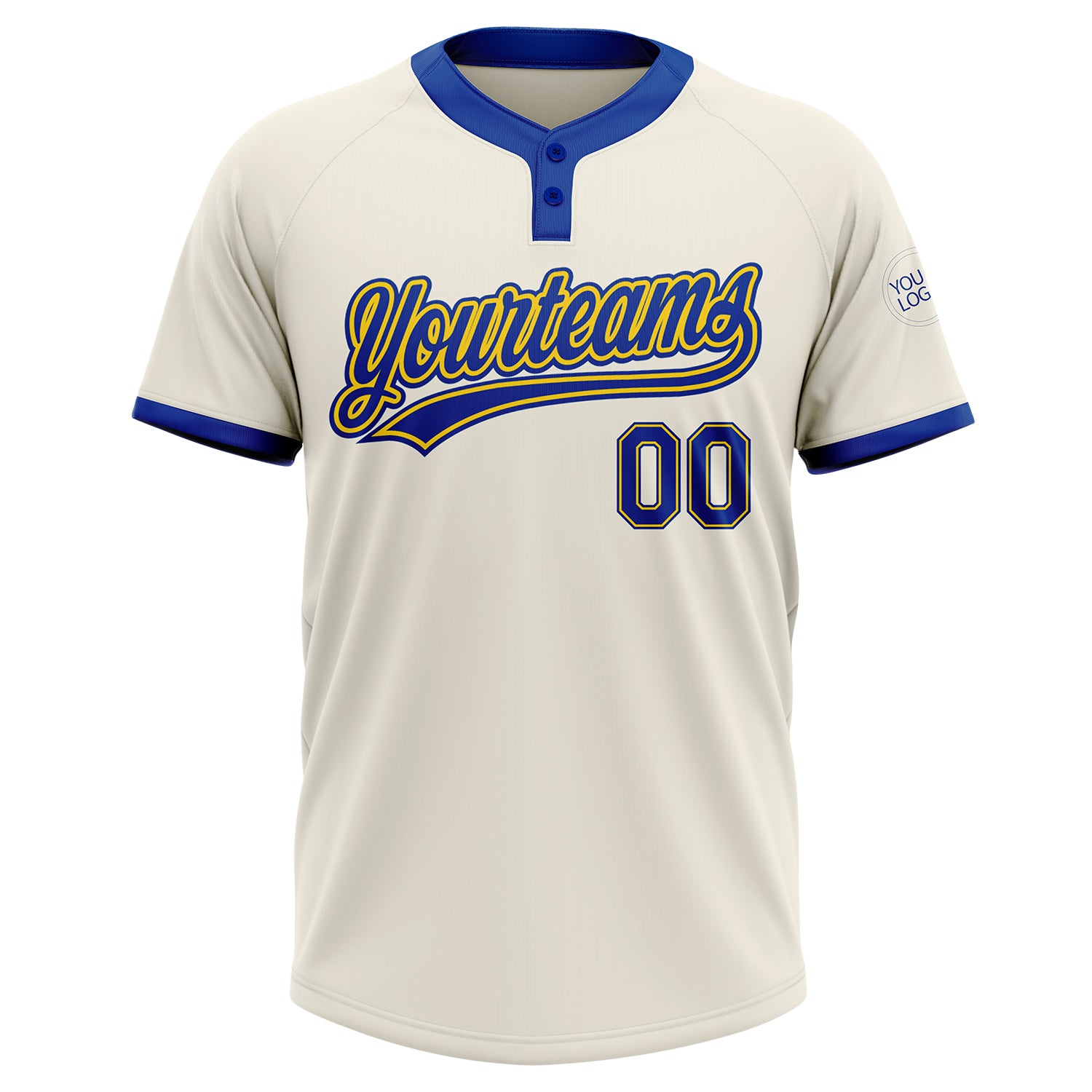 Custom Cream Royal-Gold Two-Button Unisex Softball Jersey