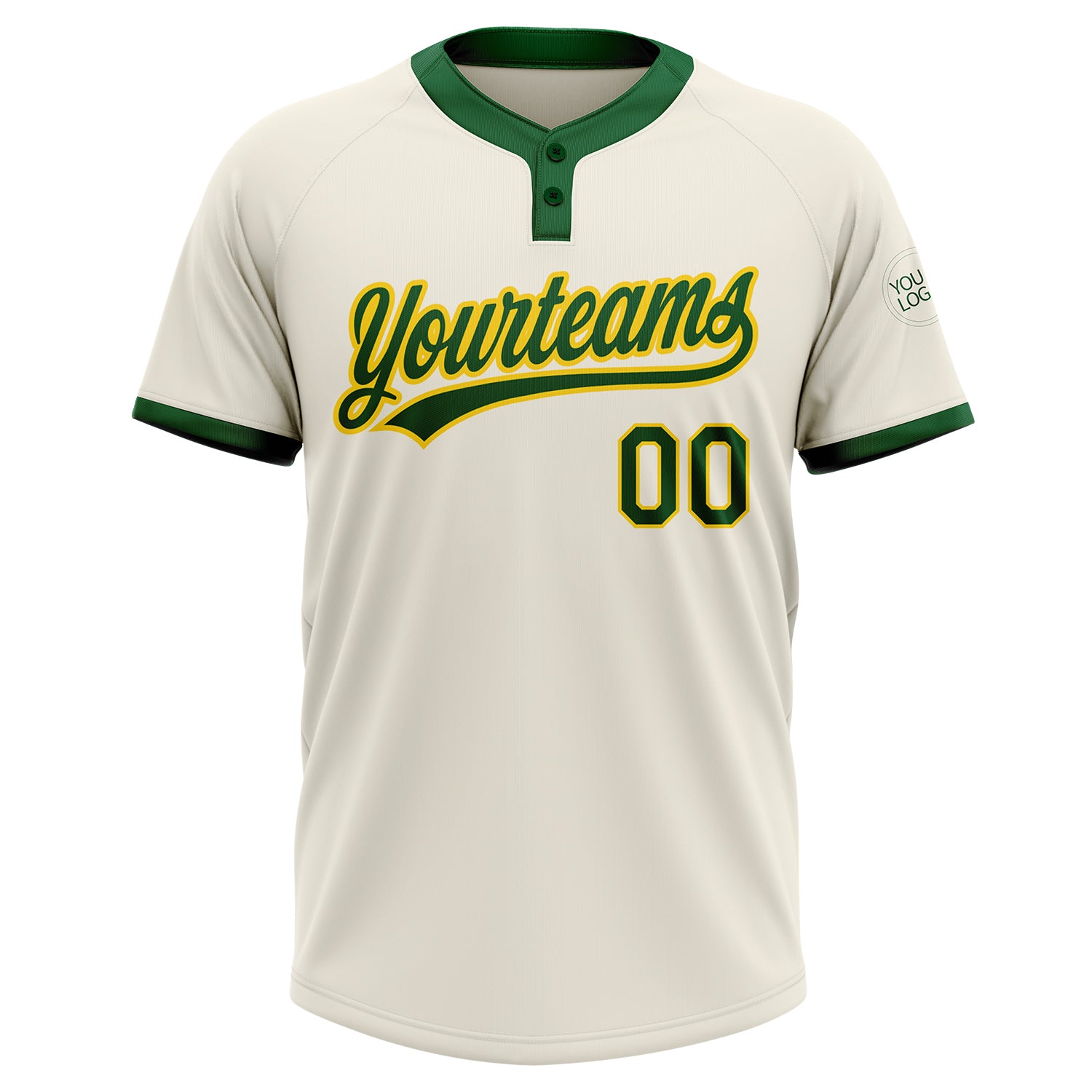 Custom Cream Green-Gold Two-Button Unisex Softball Jersey