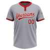 Custom Gray Red-White Two-Button Unisex Softball Jersey