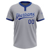 Custom Gray Royal-White Two-Button Unisex Softball Jersey