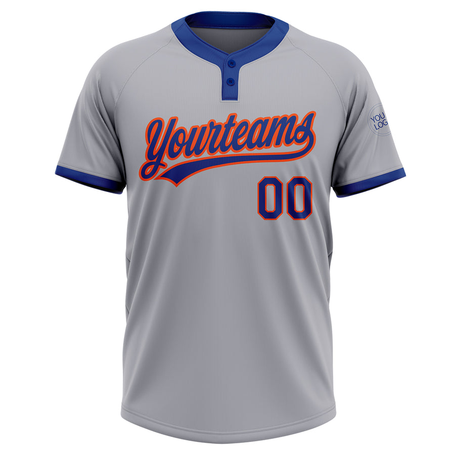 Custom Gray Royal-Orange Two-Button Unisex Softball Jersey