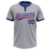 Custom Gray Royal-Red Two-Button Unisex Softball Jersey