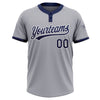 Custom Gray Navy-White Two-Button Unisex Softball Jersey