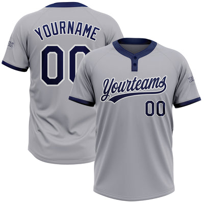 Custom Gray Navy-White Two-Button Unisex Softball Jersey