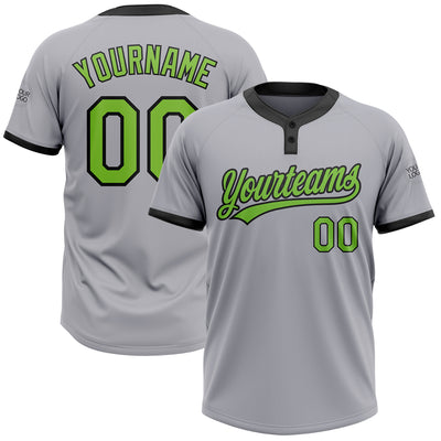 Custom Gray Neon Green-Black Two-Button Unisex Softball Jersey