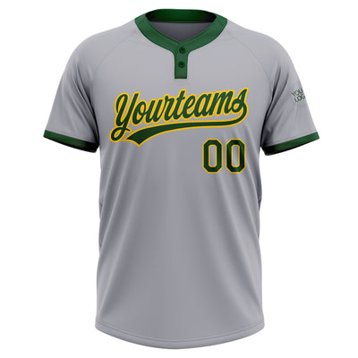 Custom Gray Green-Gold Two-Button Unisex Softball Jersey