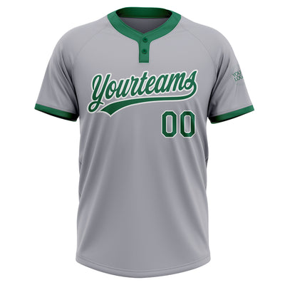 Custom Gray Kelly Green-White Two-Button Unisex Softball Jersey