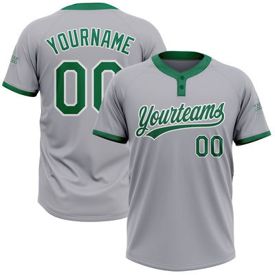 Custom Gray Kelly Green-White Two-Button Unisex Softball Jersey