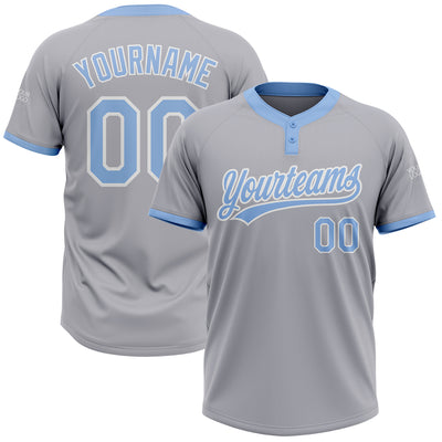 Custom Gray Light Blue-White Two-Button Unisex Softball Jersey