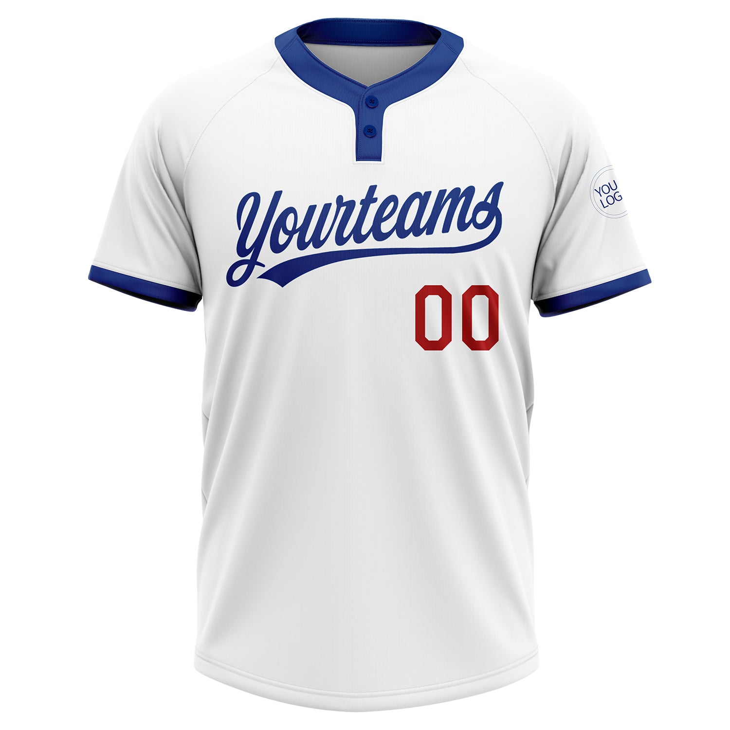 Custom White Red-Royal Two-Button Unisex Softball Jersey