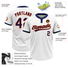 Custom White Navy-Orange Two-Button Unisex Softball Jersey