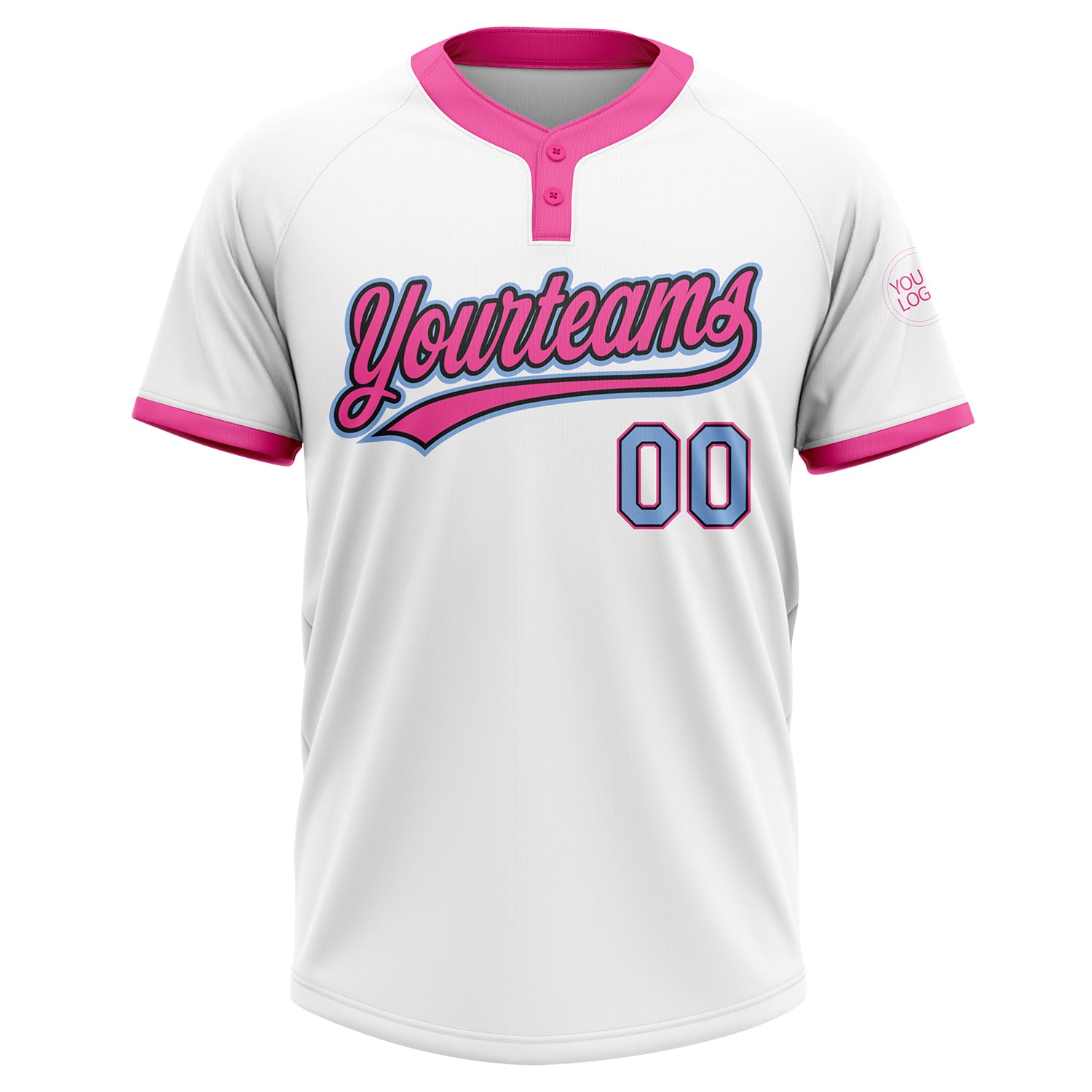 Custom Softball Jersey Black White Pinstripe Pink-Light Blue Authentic