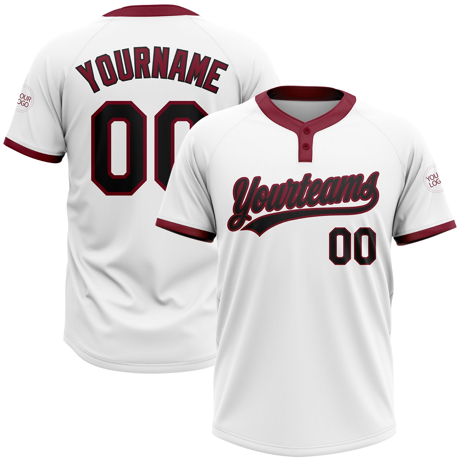 Custom White Black-Crimson Two-Button Unisex Softball Jersey