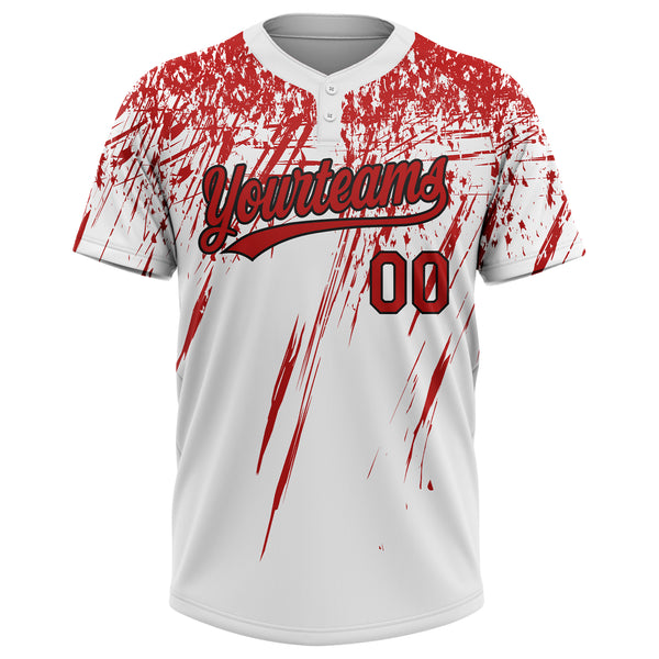 Custom White Red-Black Two-Button Unisex Softball Jersey Women's Size:L