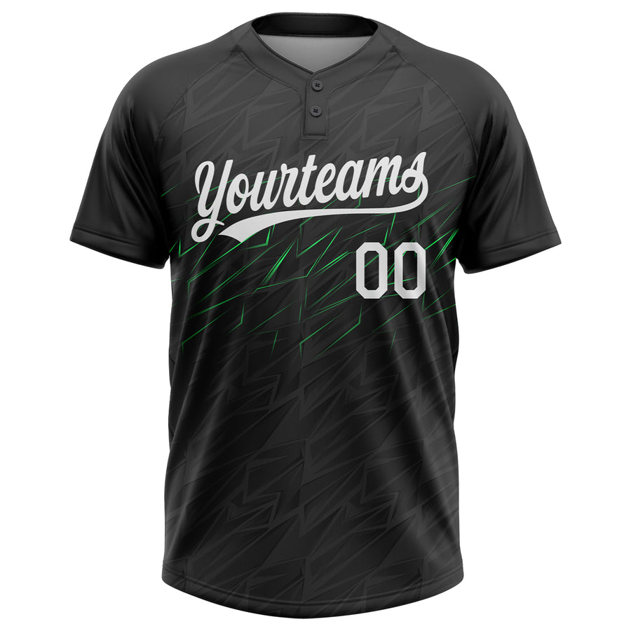 Custom Black White-Neon Green 3D Pattern Two-Button Unisex Softball Jersey