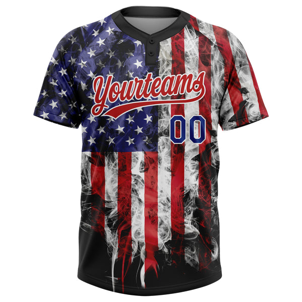 Custom Softball Jersey White Navy-Red 3D American Flag Fashion Two-Button Unisex Men's Size:XL