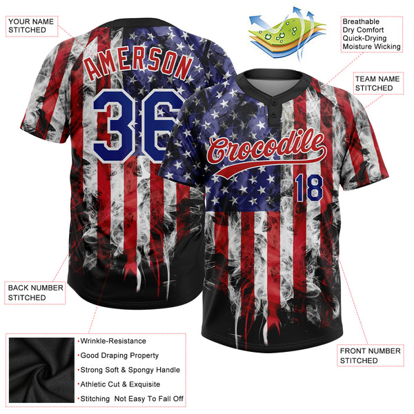 Custom White Navy-Red 3D American Flag Fashion Two-Button Unisex Softball  Jersey