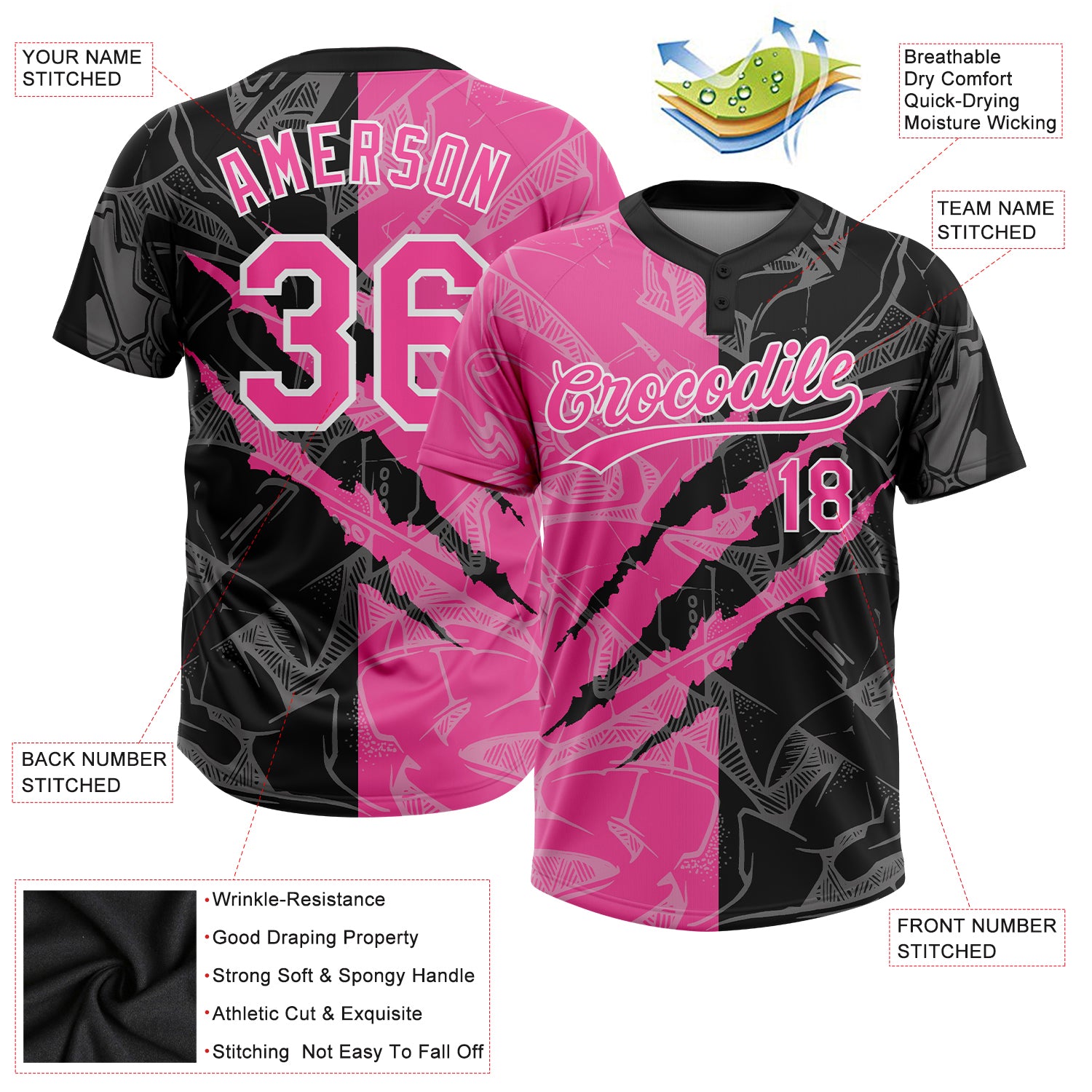 Custom Figure Purple Navy-Pink Two-Button Unisex Softball Jersey Women's Size:M