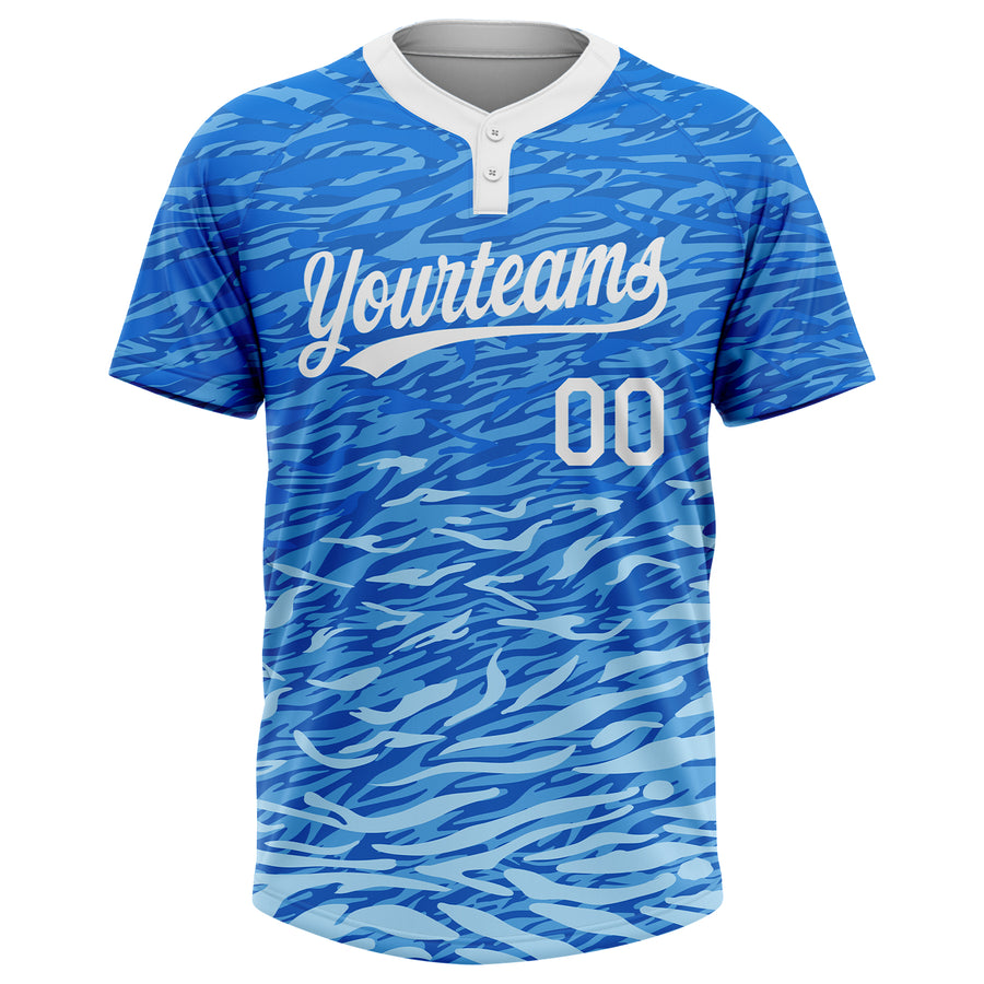 Custom Royal White-Light Blue 3D Pattern Two-Button Unisex Softball Jersey