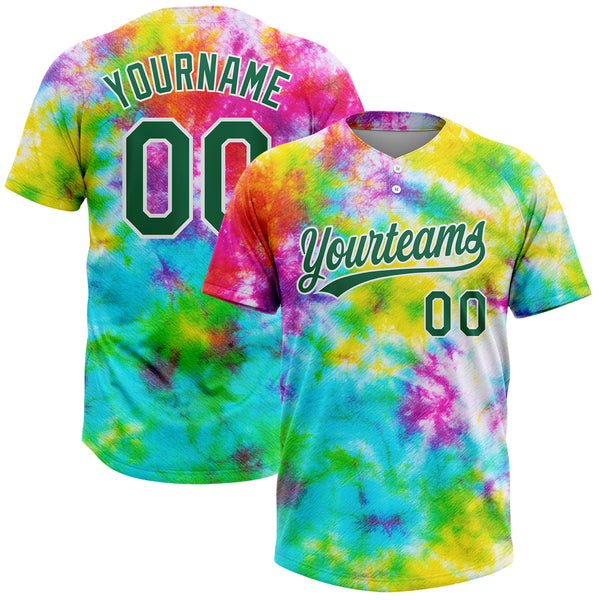 Custom Tie Dye Purple-White 3D Two-Button Unisex Softball Jersey Women's Size:S