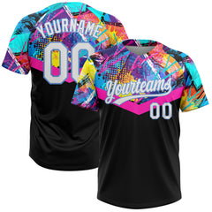 Custom Sky Blue White Black-Light Blue Two-Button Softball Jersey