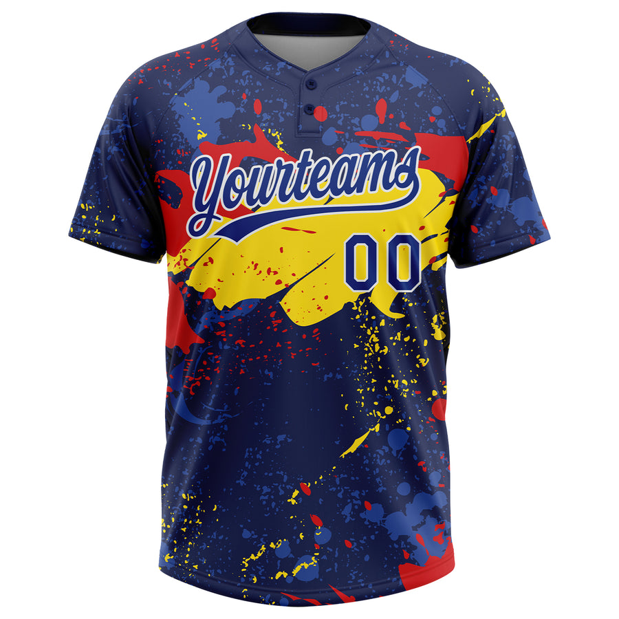 Custom Figure Royal Gold-Red 3D Pattern Two-Button Unisex Softball Jersey