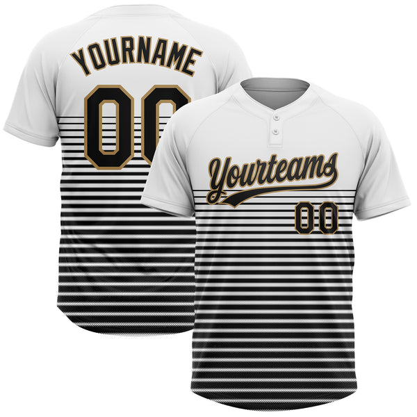 Custom White Black-Old Gold Two-Button Unisex Softball Jersey