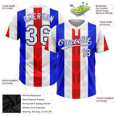 Custom Red White-Royal 3D Pattern Two-Button Unisex Softball Jersey