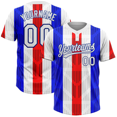 Custom Red White-Royal 3D Pattern Two-Button Unisex Softball Jersey