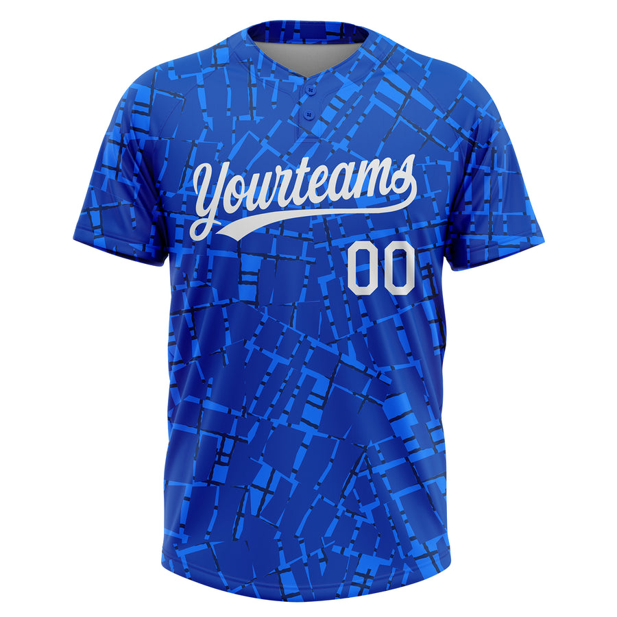 Custom Royal White 3D Pattern Two-Button Unisex Softball Jersey