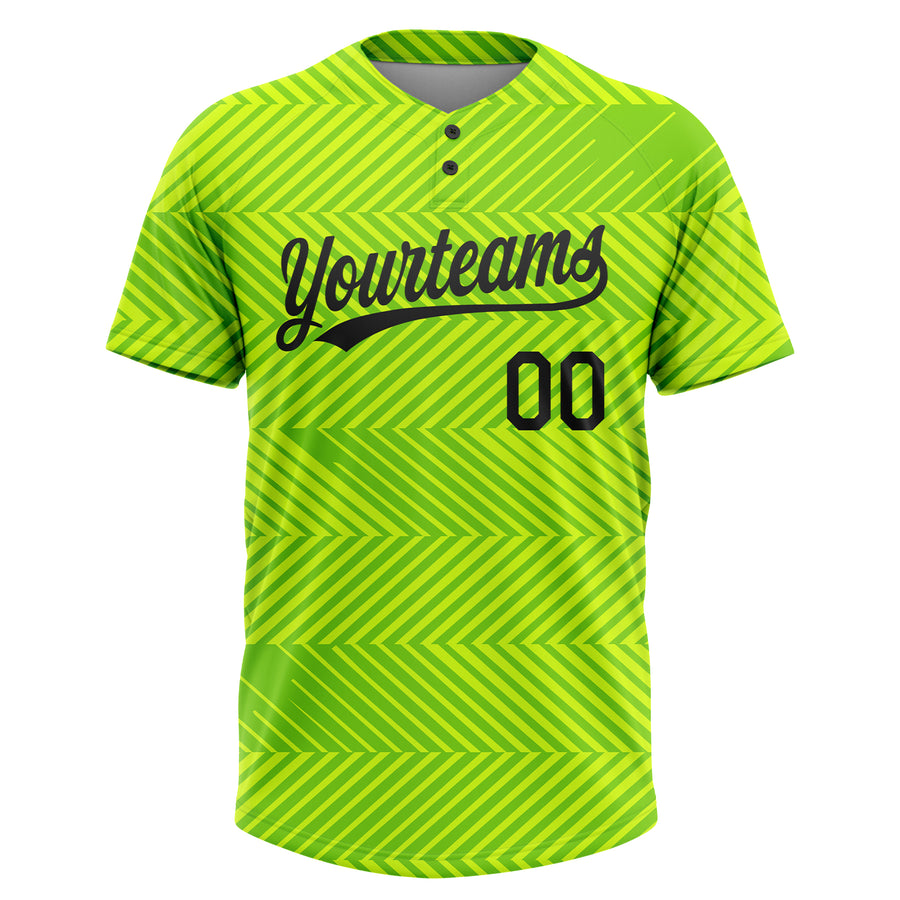 Custom Neon Green Black 3D Pattern Two-Button Unisex Softball Jersey