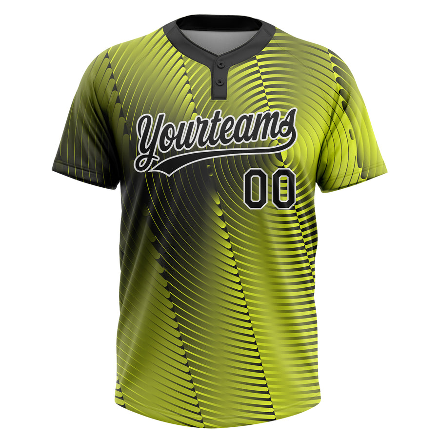 Custom Gold Black-White 3D Pattern Two-Button Unisex Softball Jersey