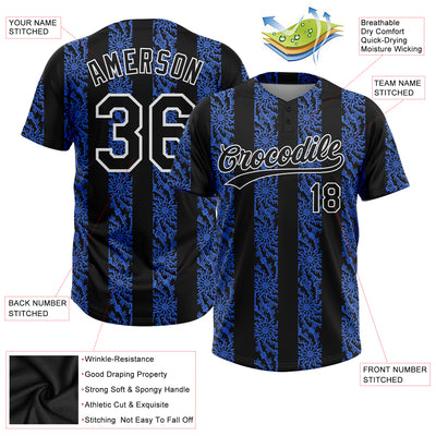 Custom Royal Black-White 3D Pattern Two-Button Unisex Softball Jersey