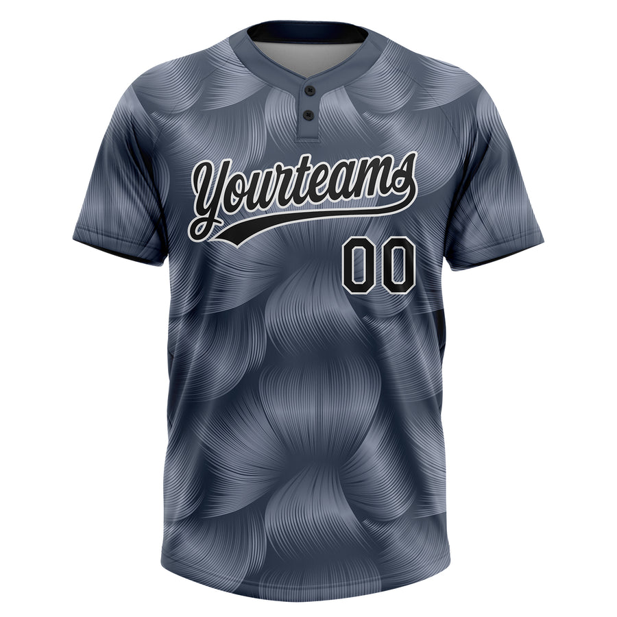 Custom Steel Gray Black-White 3D Pattern Two-Button Unisex Softball Jersey