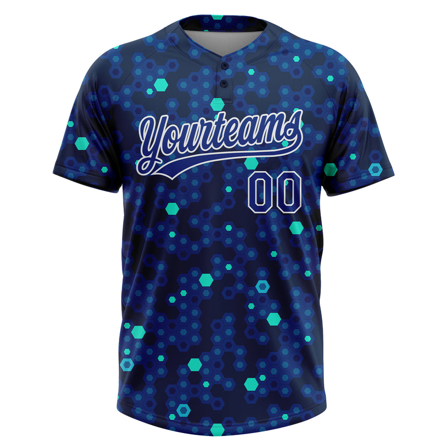 Custom Navy Royal-Light Blue 3D Pattern Two-Button Unisex Softball Jersey