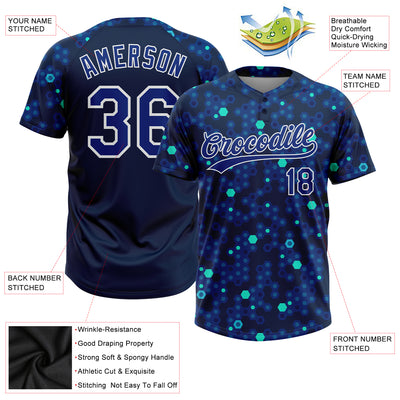 Custom Navy Royal-Light Blue 3D Pattern Two-Button Unisex Softball Jersey