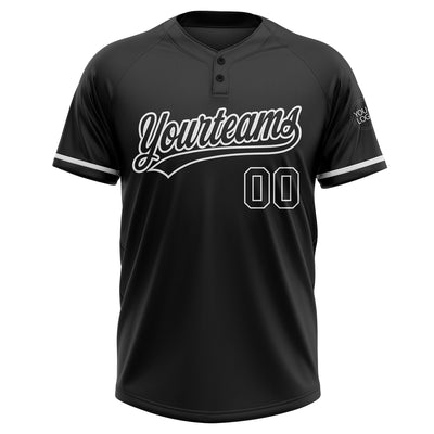 Custom Black Black-White Two-Button Unisex Softball Jersey