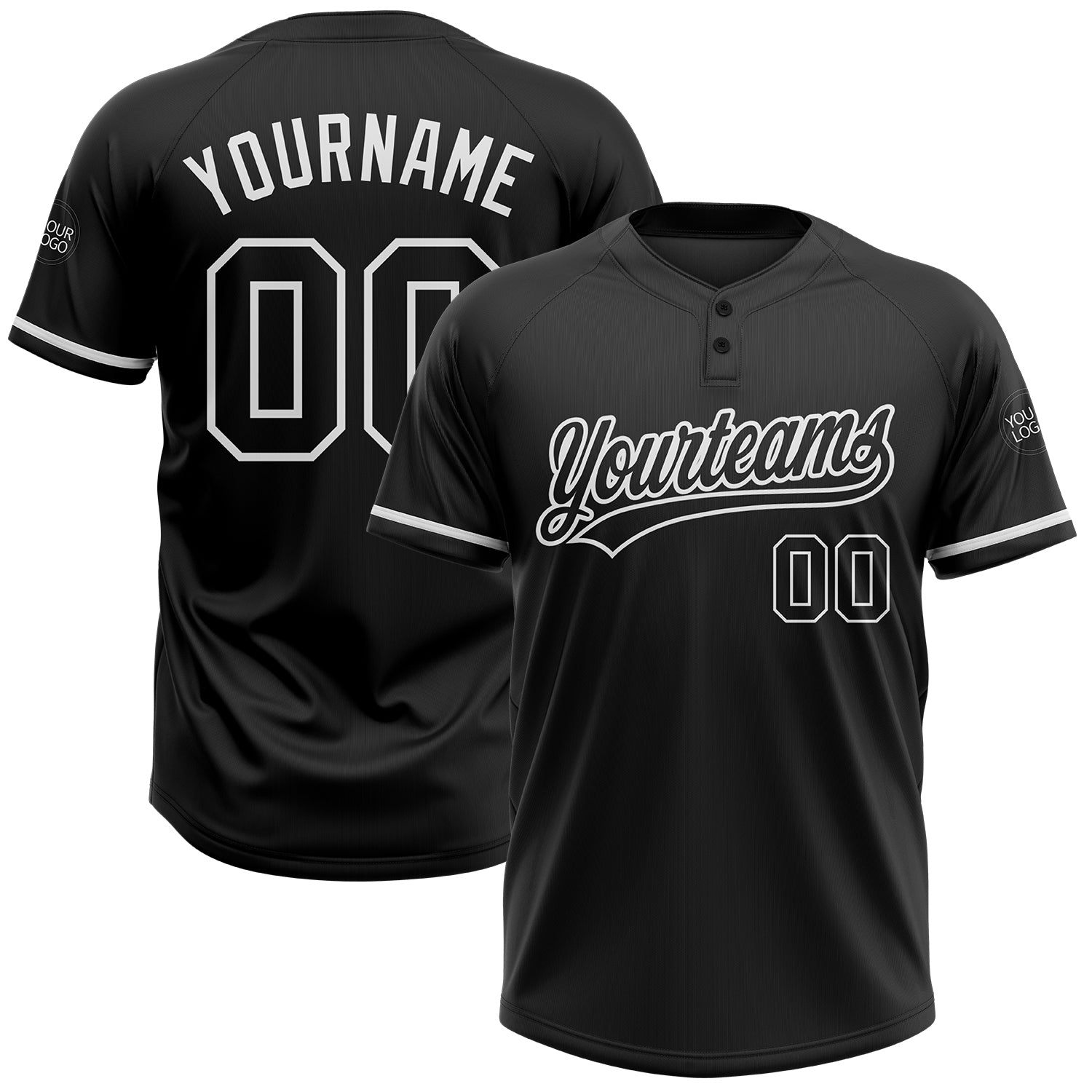 Custom Black Black-White Two-Button Unisex Softball Jersey