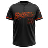 Custom Black Black-Orange Two-Button Unisex Softball Jersey